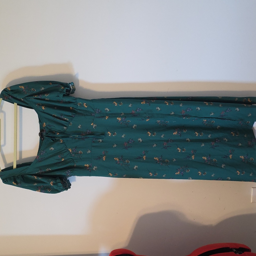 Floral Green Midi Dress With Side Slit Size XL